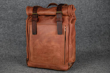 Шкіряний чоловічий рюкзак "Hankle H7" натуральна Вінтажна шкіра, колір коричневый відтінок Коньяк + Вишня