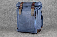Кожаный мужской рюкзак "Hankle H7" натуральная Винтажная кожа, цвет Синий + коричневий, оттенок Вишня