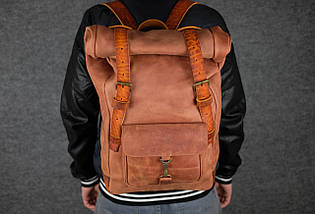 Чоловічий шкіряний рюкзак "Hankle H42" натуральна Вінтажна шкіра, колір Коньяк + Бурштин, фото 2