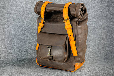 Чоловічий шкіряний рюкзак "Hankle H42" натуральна Вінтажна шкіра, колір Шоколад + Бурштин