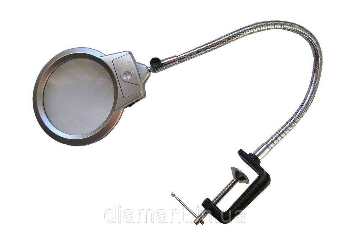 Лупа 2x-5x d — 90 мм на струбцині з підсвіткою, фото 1