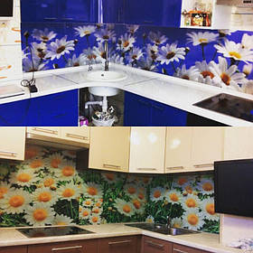 Стеклянный фартук - ромашки - изготовление скинали в Днепре 1