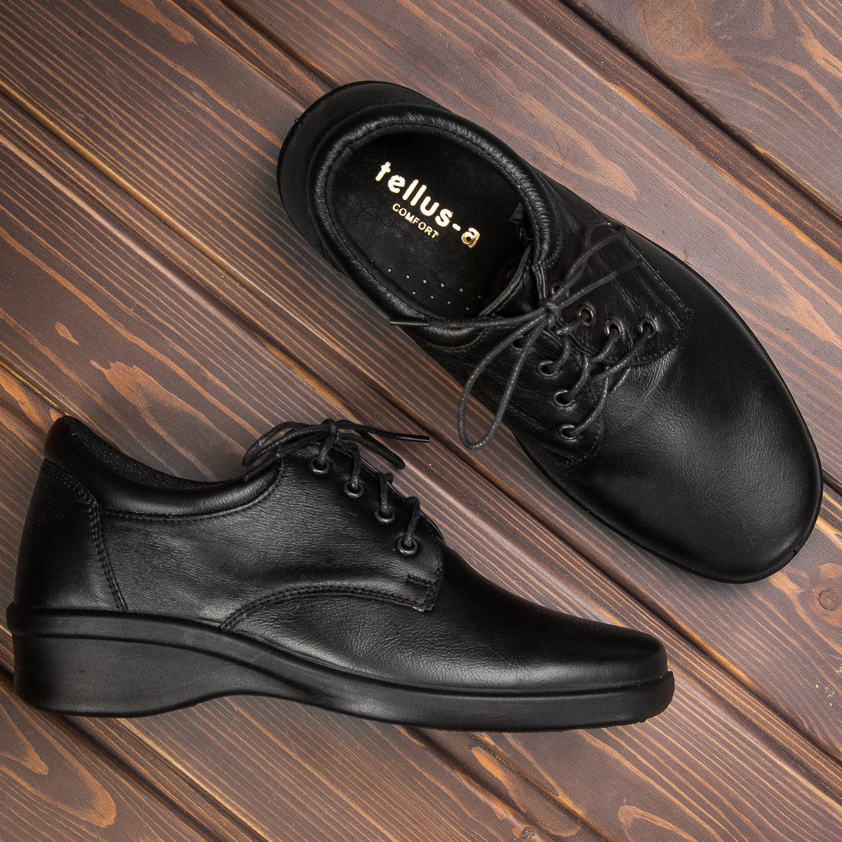 Шкіряні черевики зі збільшеною повнотою Tellus Чорні