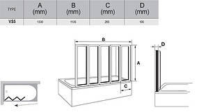Шторка-гармошка на ванну 113,5 см Ravak VS5 (полістирол з ефектом дощу), фото 2