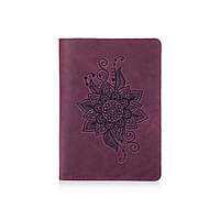 Фіолетова дизайнерська шкіряна обкладинка для паспорта з відділенням для карт, колекція "Mehendi Classic", фото 1