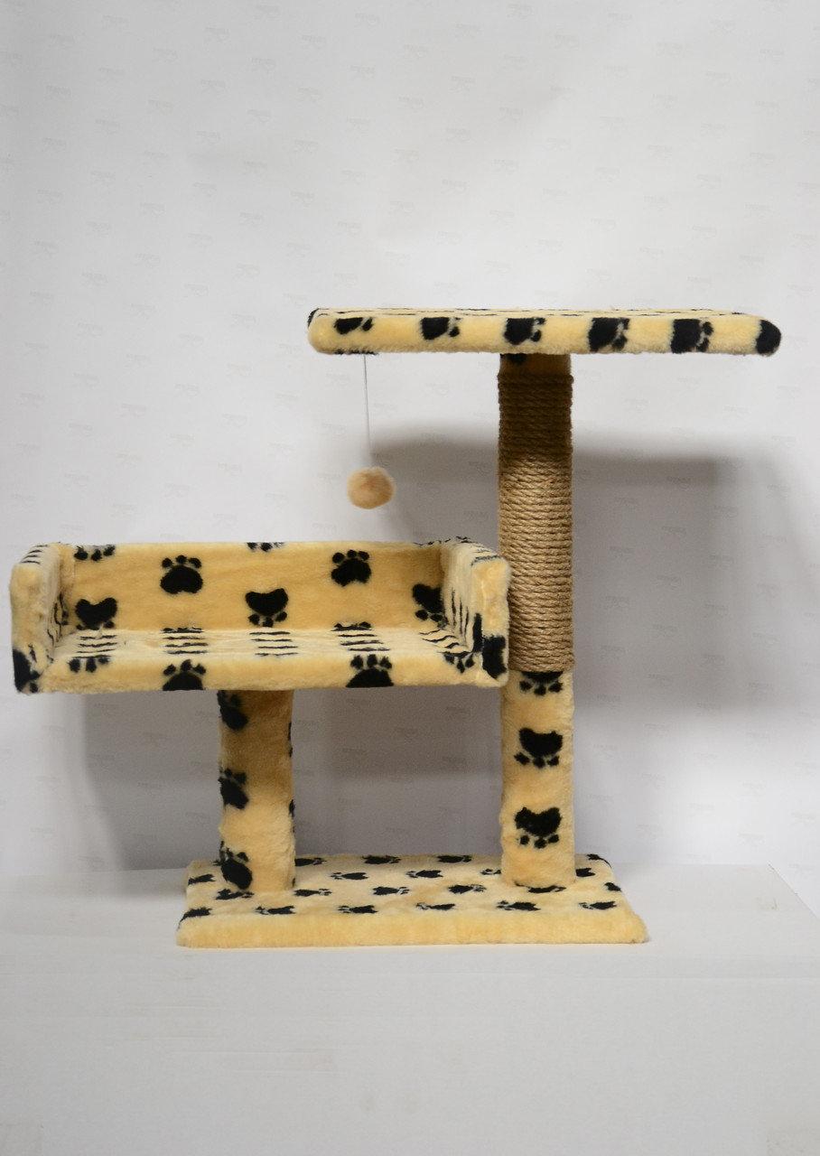 Когтєточка ( дряпка)  з диваном 2-х пов., бежева з лапками, ТМ Пухнастик, фото 1