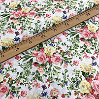 Польська бязь "різнокольорові троянди на білому", фото 3