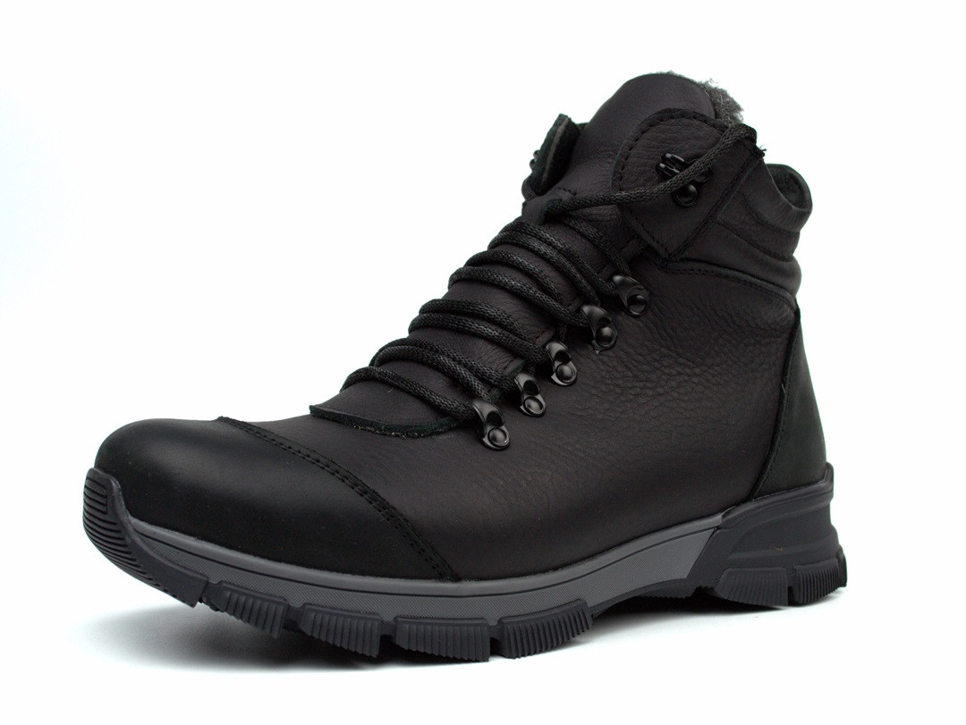 Зимові матові шкіряні тактичні черевики на хутрі чоловіче взуття Rosso Avangard Lomer 2 Black Matte Leather, фото 1