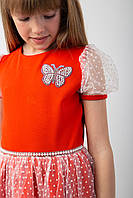 Детское красивое нарядное трикотажное платье с фатином 122-140 122, красный