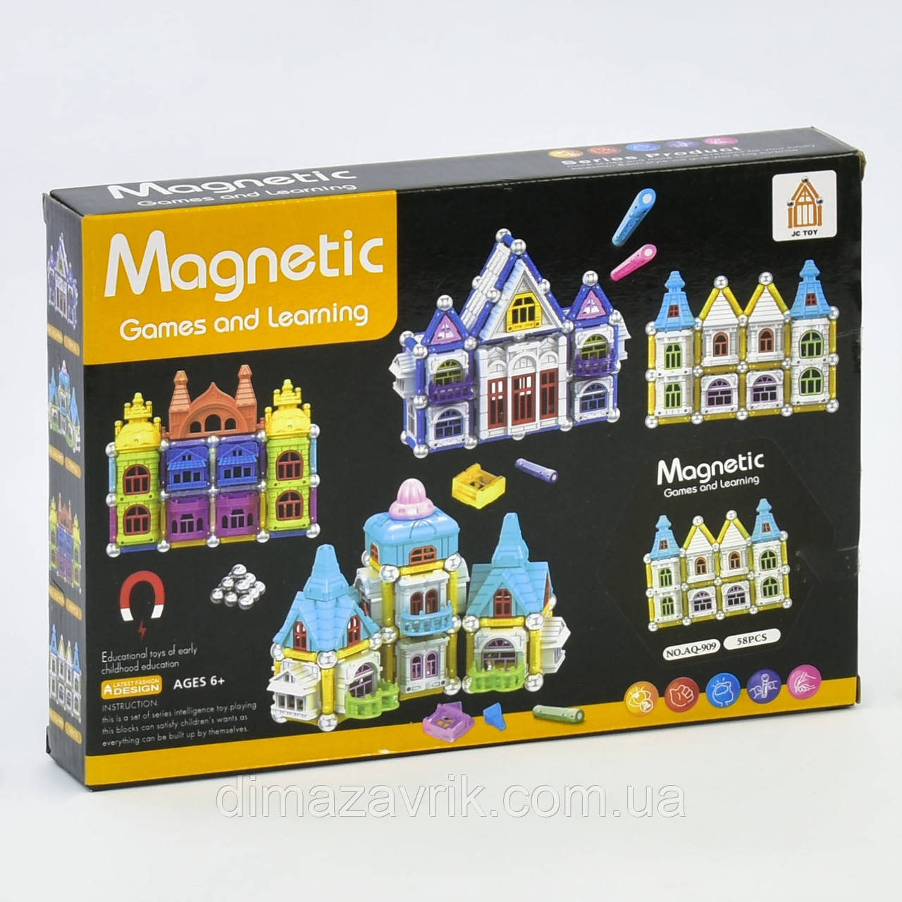 Магнітний конструктор AQ-909 Замок 58 деталей, фото 1