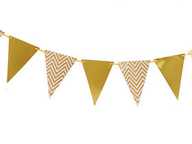 Гірлянда трикутна "Прапорці зі смужкою" золото