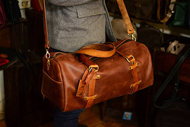 Шкіряна сумка Travel дизайн №81, натуральна Вінтажна шкіра, колір Коньяк