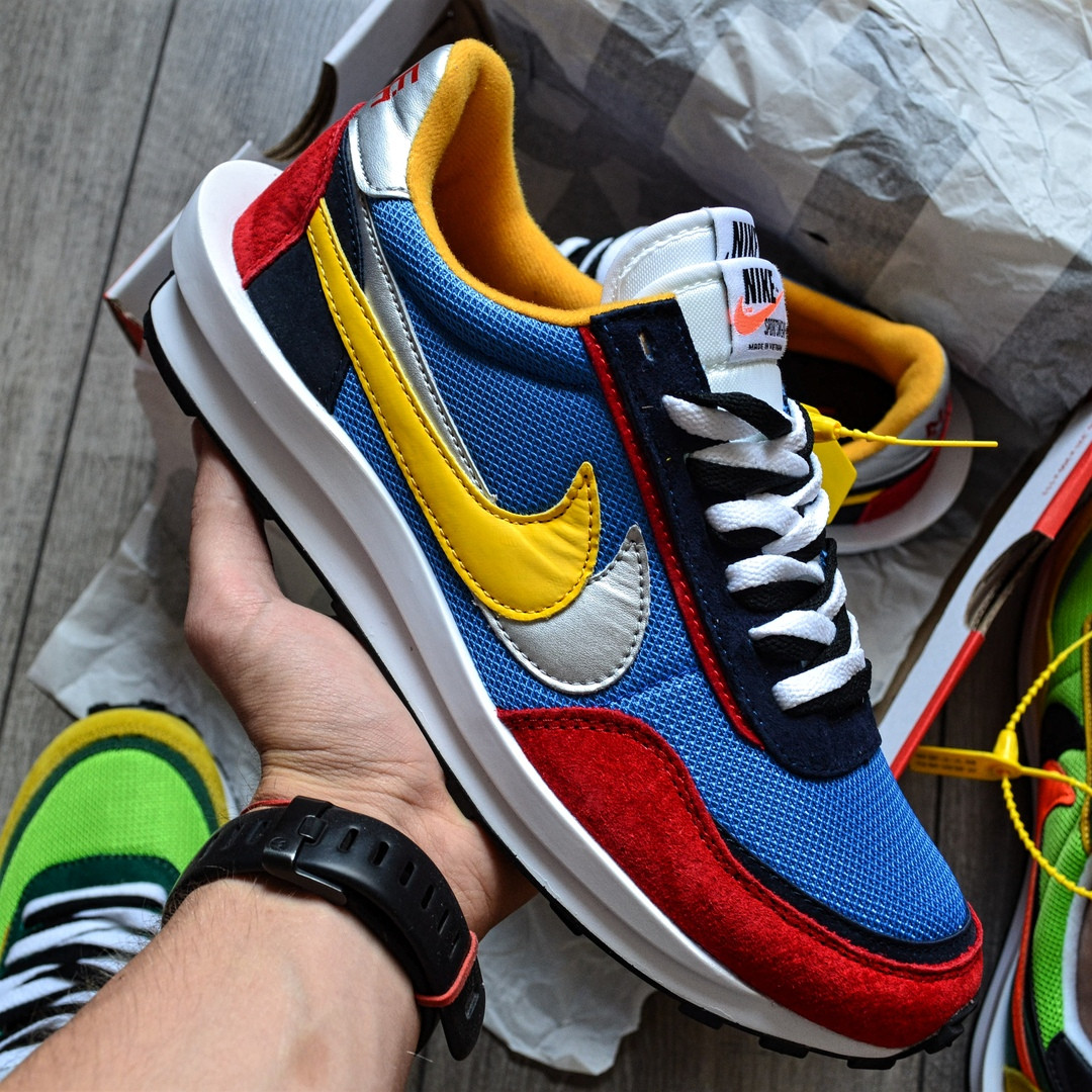 Чоловічі кросівки Nike LD Waffle Sacai "Blue Multi" замшеві весна осінь демісезон. Живе фото. топ