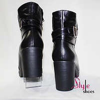 Жіночі черевики зимові з натуральної шкіри чорного кольору на підборах «Style Shoes», фото 5