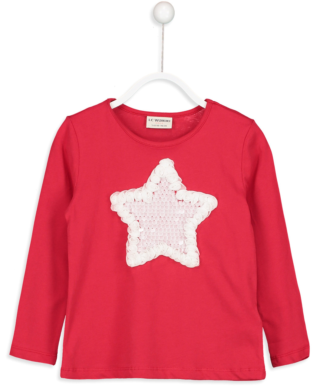 Червоний реглан для дівчинки Lc Waikiki/Лс Вайки з білою зіркою з паєток і трояндочок