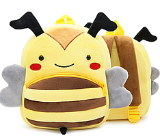 Рюкзак дитячий для улюблених малюків "Бджілка" м'який жовтий коричневий плюшевий унісекс якісний
