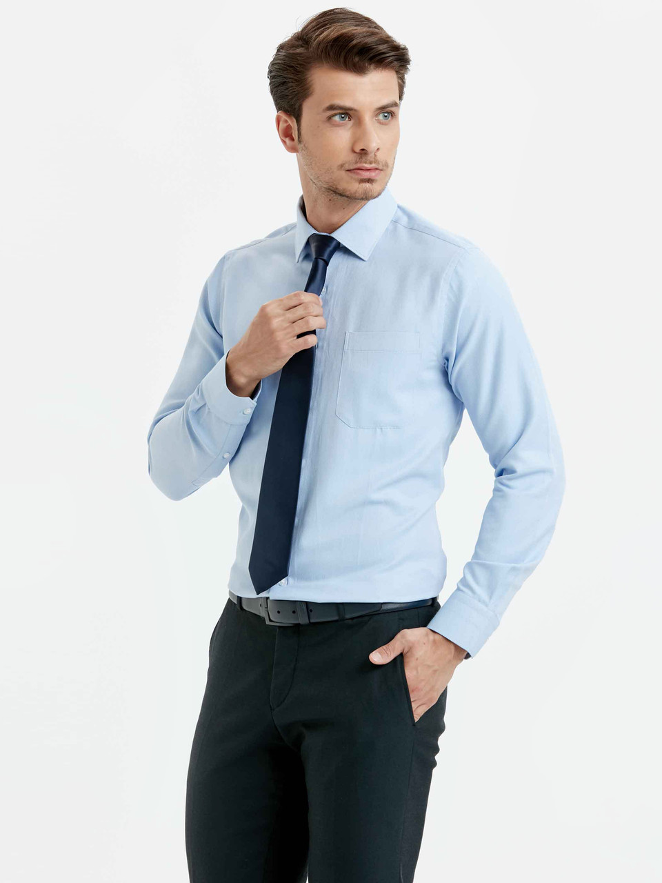 Блакитна чоловіча сорочка LC Waikiki/ЛС Вайки з дрібну ялинку з кишенею на грудях