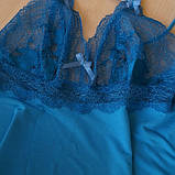 Жіноча нічна сорочка на бретелях із мереживом Galina P 21 Синій, фото 3