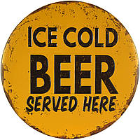 Металлическая табличка / постер "Здесь Подают Ледяное Пиво / Ice Cold Beer Served Here" 30x30см (ms-001366)