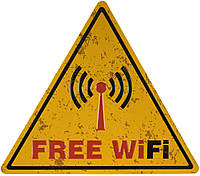 Металлическая табличка / постер "Бесплатный Вай-Фай / Free Wi Fi" 30x34см (ms-001338)