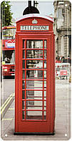 Металлическая табличка / постер "Красная Телефонная Будка / Red Telephone Box" 15x30см (ms-001225)