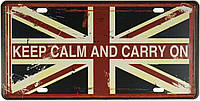 Металева табличка / постер "Keep Calm and Carry On (Union Jack)" 30x15см (ms-001173)