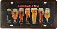 Металлическая табличка / постер "Cheers! (7 Бокалов)" 30x15см (ms-001166)