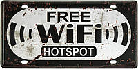 Металлическая табличка / постер "Free Wi-Fi (Hot Spot)" 30x15см (ms-001068)
