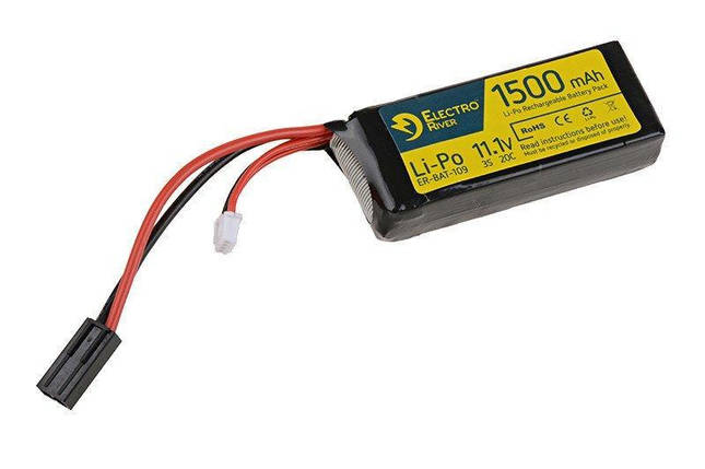 Акумулятор LiPo 11,1 V 1500mAh 20/40C [ElectroRiver] (для страйкболу), фото 2