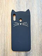 Объемный 3d силиконовый чехол для Samsung M20 Усатый кот черный