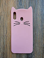 Объемный 3d силиконовый чехол для Samsung M20 Усатый кот розовый