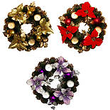 Вінок різдвяний прикрашений з свічниками, 33 см, фіолетовий, зелений, ПВХ (471041-3), фото 2