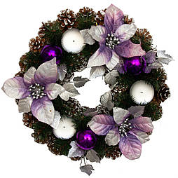 Вінок різдвяний прикрашений з свічниками, 33 см, фіолетовий, зелений, ПВХ (471041-3)