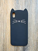 Об'ємний 3d силіконовий чохол для Huawei Y5 2019 Вусатий кіт чорний