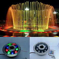 Світлодіодний підводний прожектор RGB DC12v 9 Вт IP68 з пультом для фонтана та басейну