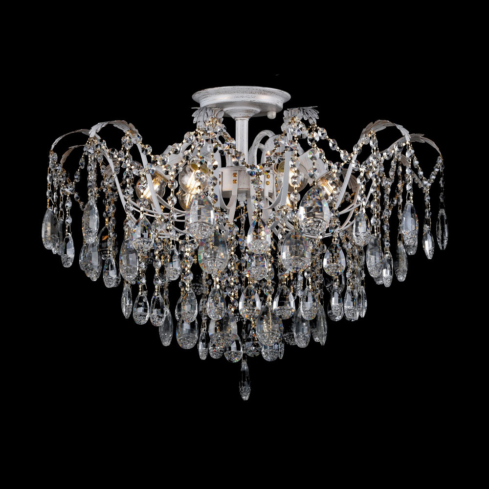 Кришталева люстра на 6 ламп біла з золотою патиною VL-L7097/6 (WG), фото 1