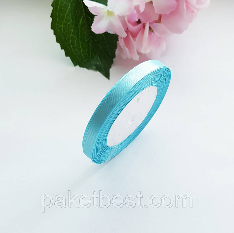 Стрічка атласна 1см/22,86 м блакитна, фото 1