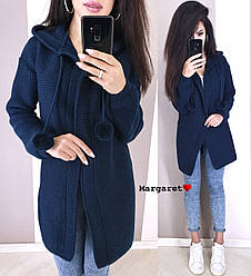 Жіночий в'язаний кардиган з капюшоном і без застібки (р. 42-46) 9KA208