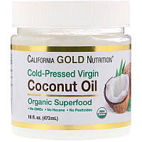 Органічна нерафінована кокосова олія, холодного пресування, California Gold Nutrition, 473 мл
