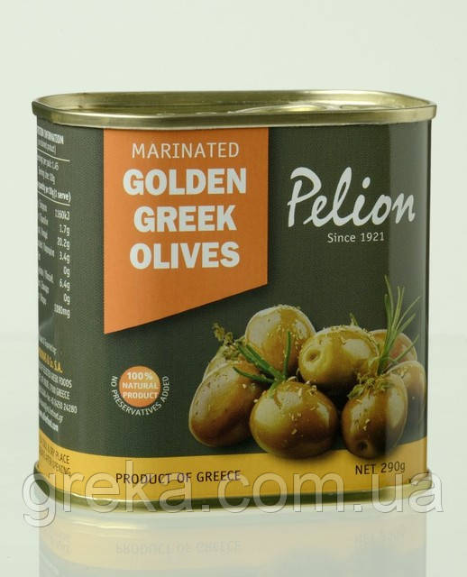 Оливки золотистые маринованные с добавлением оливкового масла Pelion 145 г - фото 1 - id-p5043328