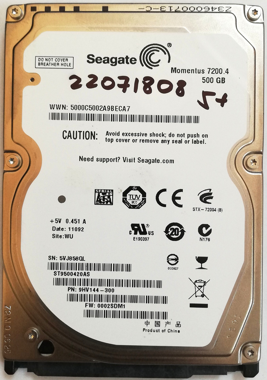 Жорсткий диск для ноутбука Seagate 500GB 2.5" 16MB 7200rpm (ST9500420AS) SATAII Б/В
