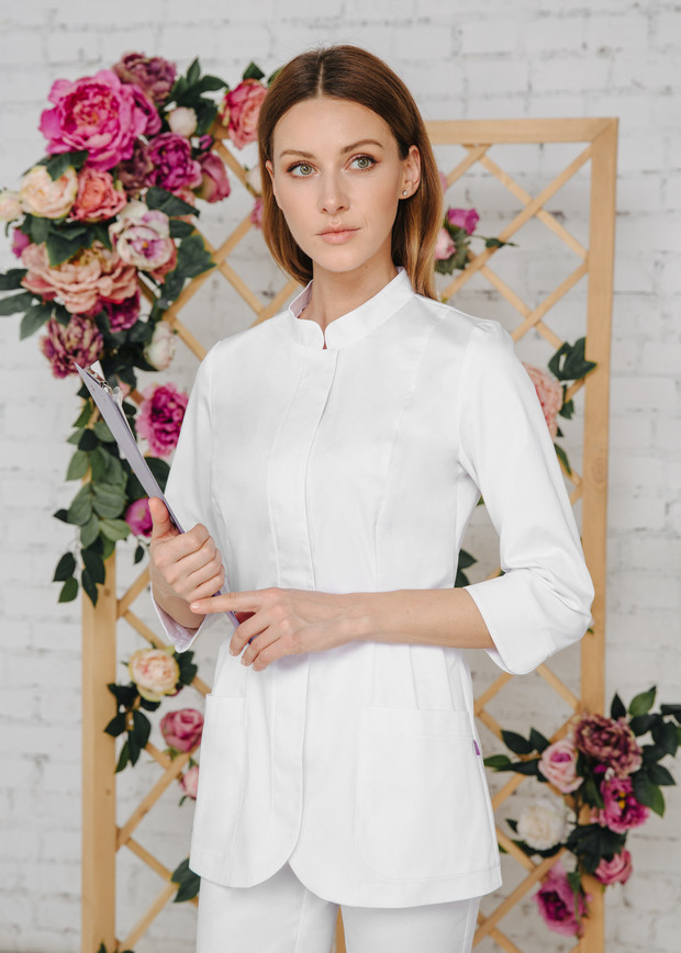 Жіноча медична куртка топ Розалія білий - Одяг косметолога