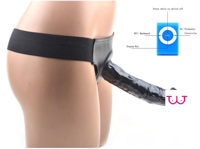 Чорний страпон із вібрацією на дистанційному керуванні LUX!, фото 1