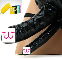 Подвійний чорний страпон із вібрацією на дистанційному керуванні LUX!