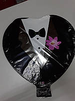 Гелієва куля фольгований у формі серця чорний з малюнком для чоловіків