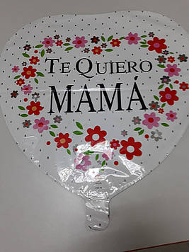 Гелієва куля фольгований у формі серця з малюнком і написом Te Quiero Mama