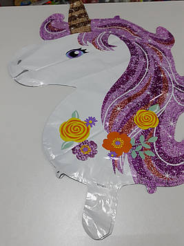 Повітряний фігурний куля фольгований единорожка з бузковою гривою