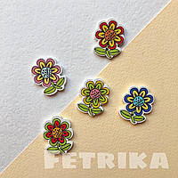 Ґудзики "Квіточки на ніжці" дерев'яні, 19*25 мм, Мікс