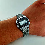Легендарні чоловічі кварцові (електронні) наручний годинник Casio A159W Old School Design, сріблястого кольору, фото 7