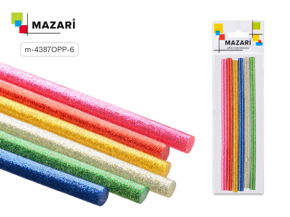 Стрижні для клейового пістолета, з БЛЕСТКАМИ, довжина 18 см, товщина 7 мм, вага 7 г, 6 шт., фото 1